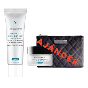 karácsonyi csomag – glycolic renewal cleanser + ajÁndÉk 15 ml a.g.e. interrupter advanced luxusminta & skinceuticals neszesszer